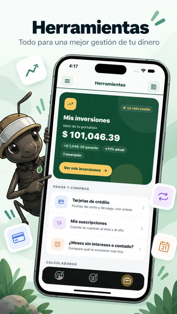 Herramientas: inversiones, tarjetas, suscripciones y calculadoras